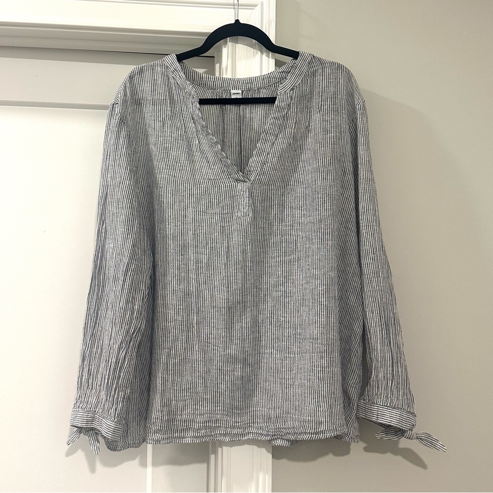 Old Navy Women’s Striped Linen Blend Tie-Sleeve Top XL Navy/White